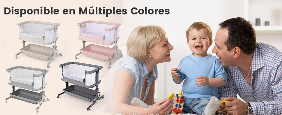 Cuna colecho plegable con ruedas y almacenamiento