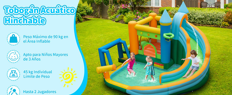 Parque acuático inflable con tobogán