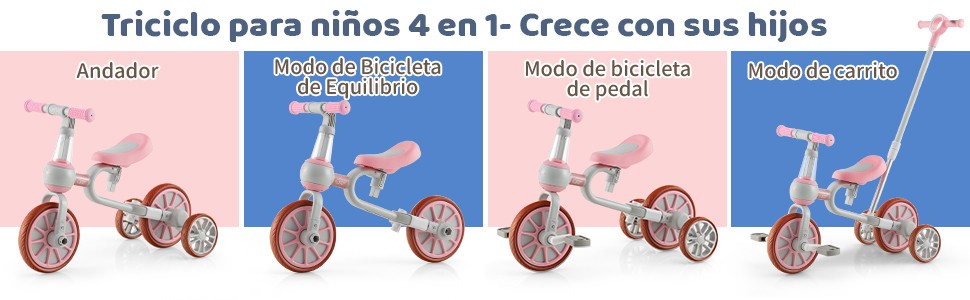 4 en 1 niños empuje triciclo