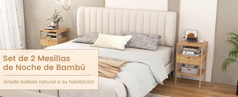 mesita de noche de madera natural