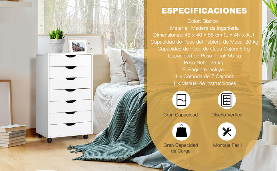 archivador móvil de 7 cajones