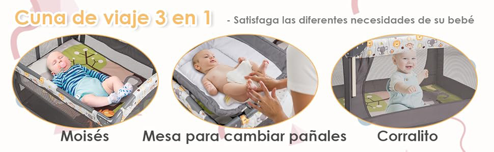 parque multiuso con cama y colchón para niños