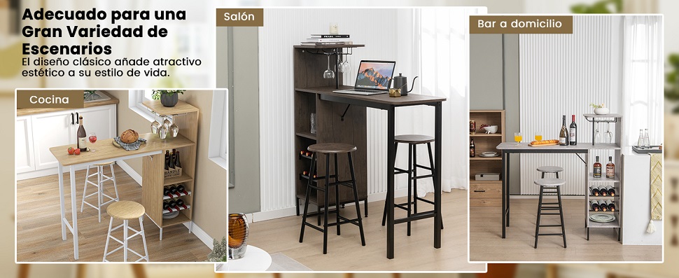 Juego de mesa y silla de bar 3 piezas