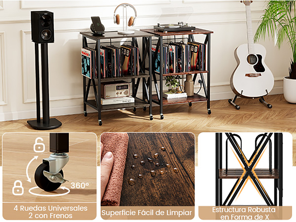 Rustic 3-Tier Vinyl Record Storage Cabinet