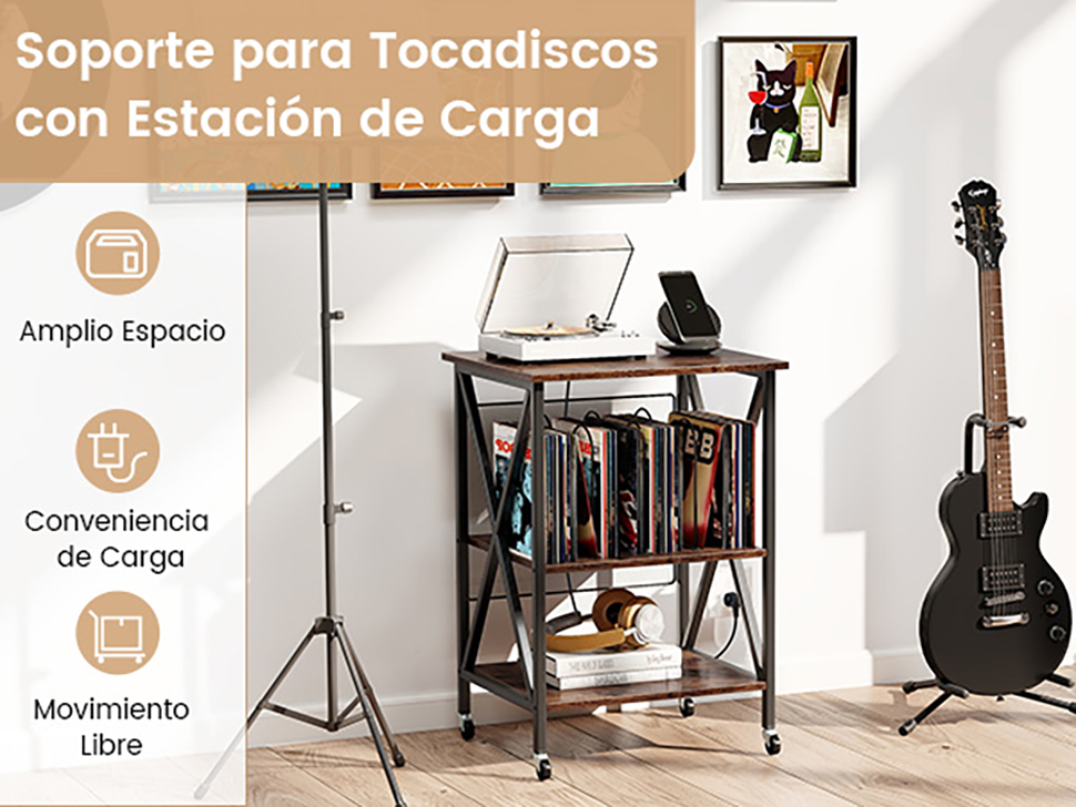 Rustic Record Cart Vinyl Storage for Living Room