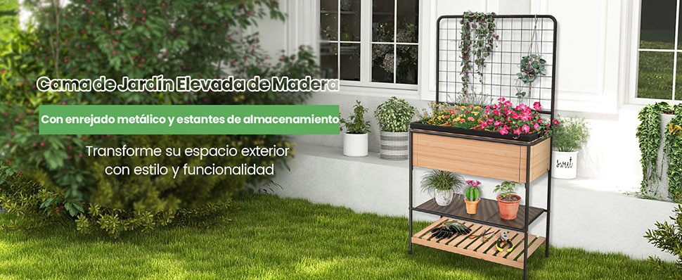 Jardineras elevadas con enrejado
