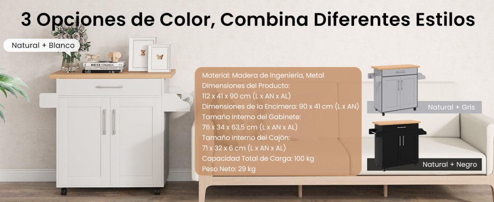 Carrillo de Cocina con Mostrador Integrado