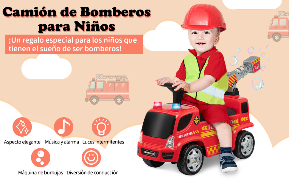 Coche de bomberos infantil con burbujas