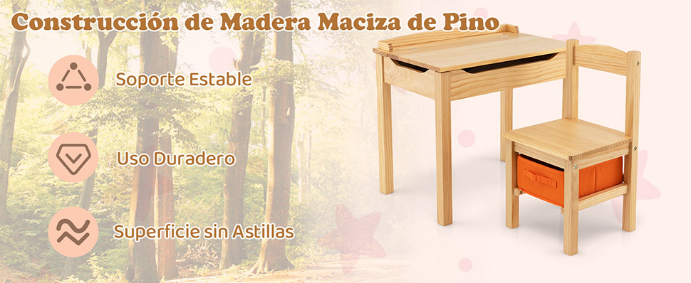 escritorio y silla de sala de juegos y guardería con tapa abatible