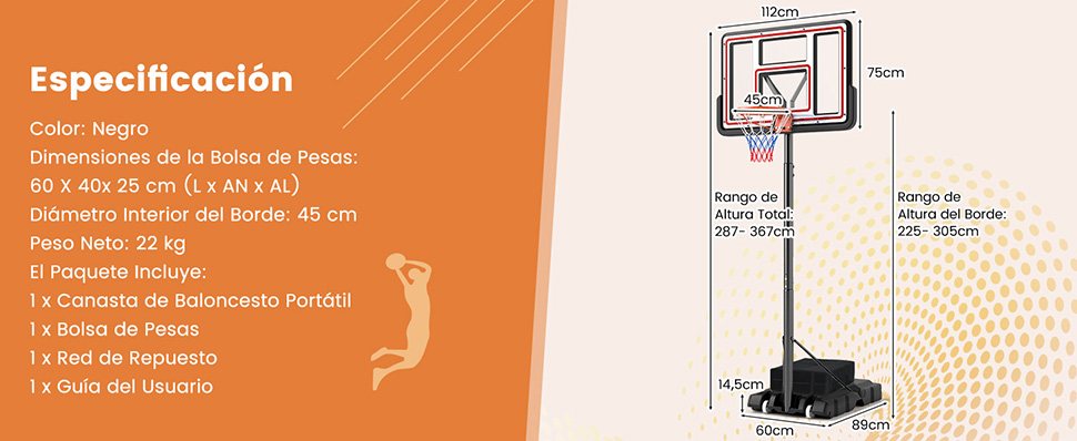 soporte y meta de baloncesto sistema
