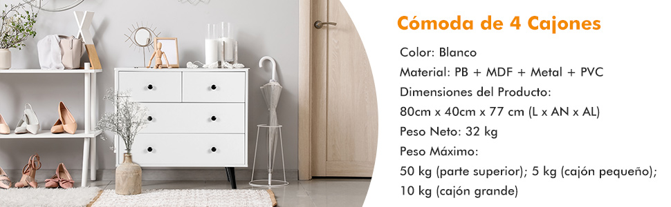 cómoda de almacenamiento con 4 cajones