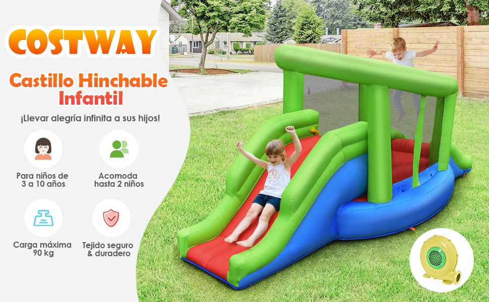 Castillo Hinchable Con Tobogán Y Aro De Baloncesto – Saltarín Con 2 Toboganes, Incluye Parches De Reparación Y Pelota, Para Interiores Y Exteriores (Soplador No Incluido)