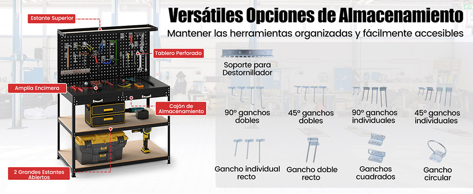 Banco de trabajo con panel de perforación