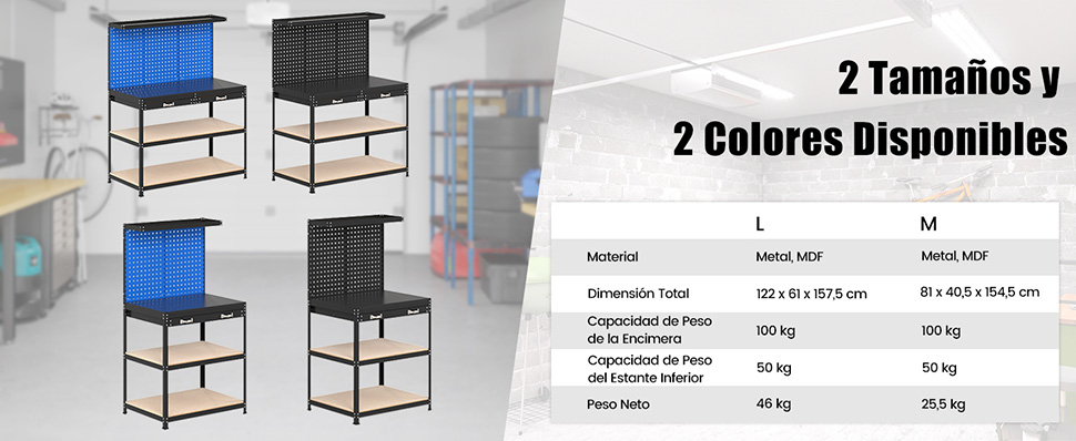 banco de trabajo con almacenamiento de herramientas