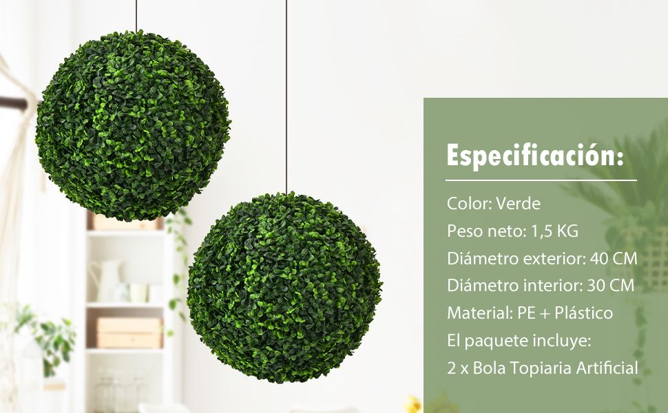 Bola de planta artificial para interior y exterior