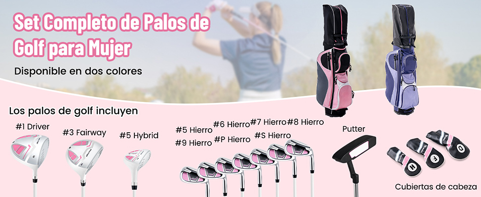 juego de palos de golf para mujer de 11 piezas con driver de gran tamaño y fundas para la cabeza