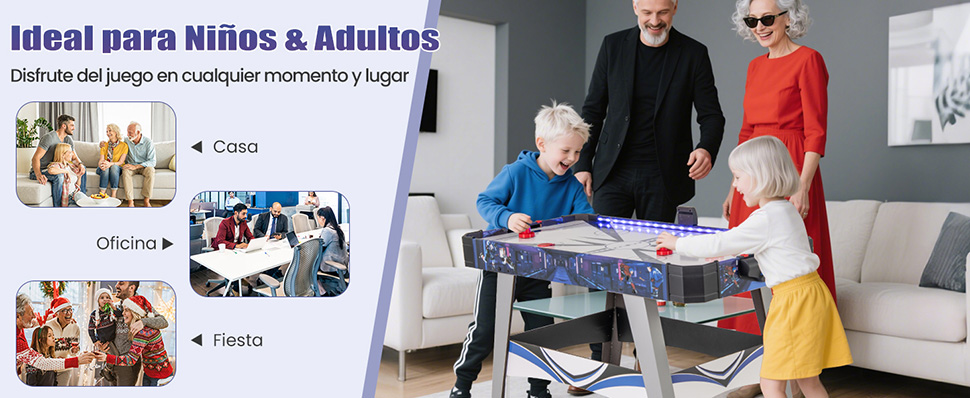 Mesa De Hockey Aire Con Luces LED – 137x65x86 Cm, Motor 12V Y Marcador LED, Para Niños Y Adultos