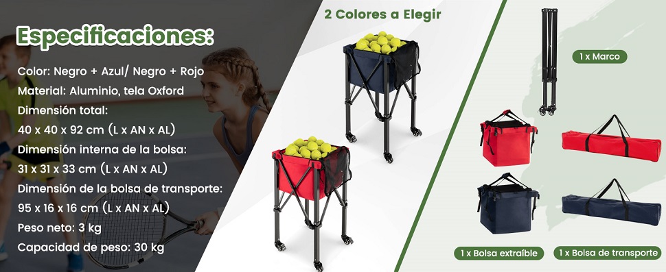 cesta de pelotas de tenis con ruedas