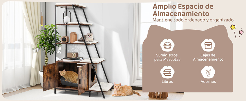 mueble de baño privado para gatos con puertas