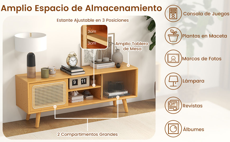 mesa de la consola de televisión de ratán