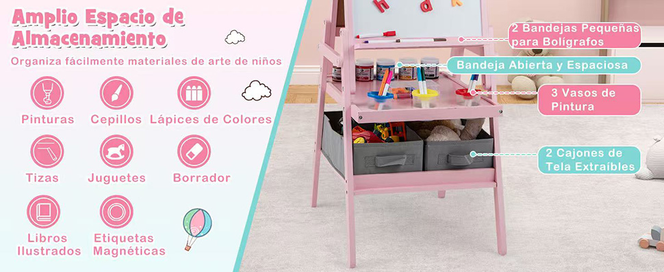 caballete de pie para niños con pizarra magnética