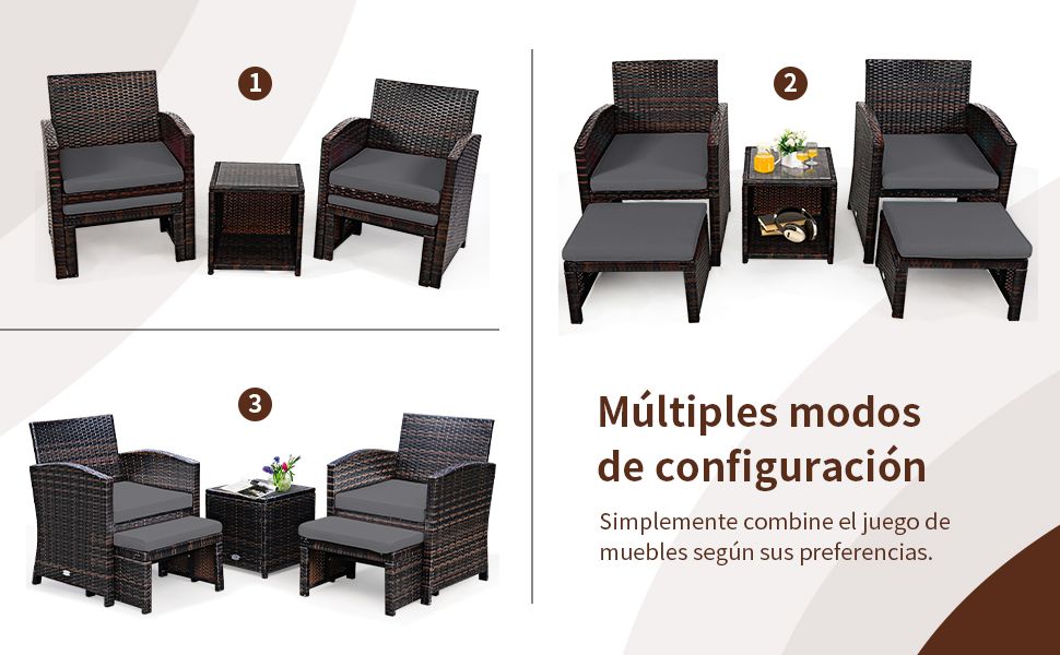 Set 5 piezas de ratán con reposapiés