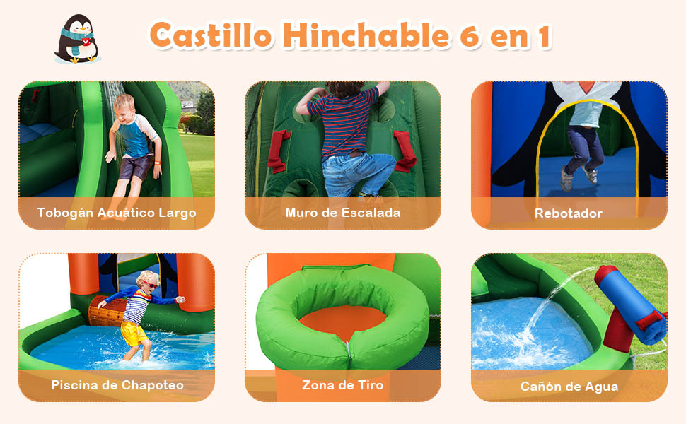 parque con tobogán acuático hinchable