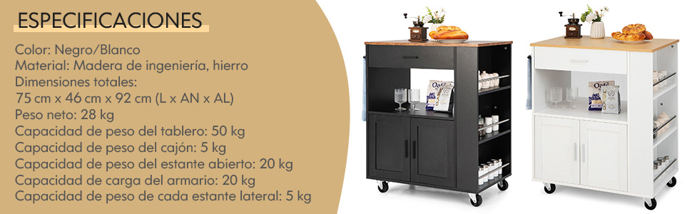 isla de cocina con ruedas