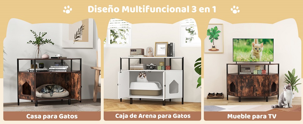Caja de arena para gatos de esquina como soporte para TV