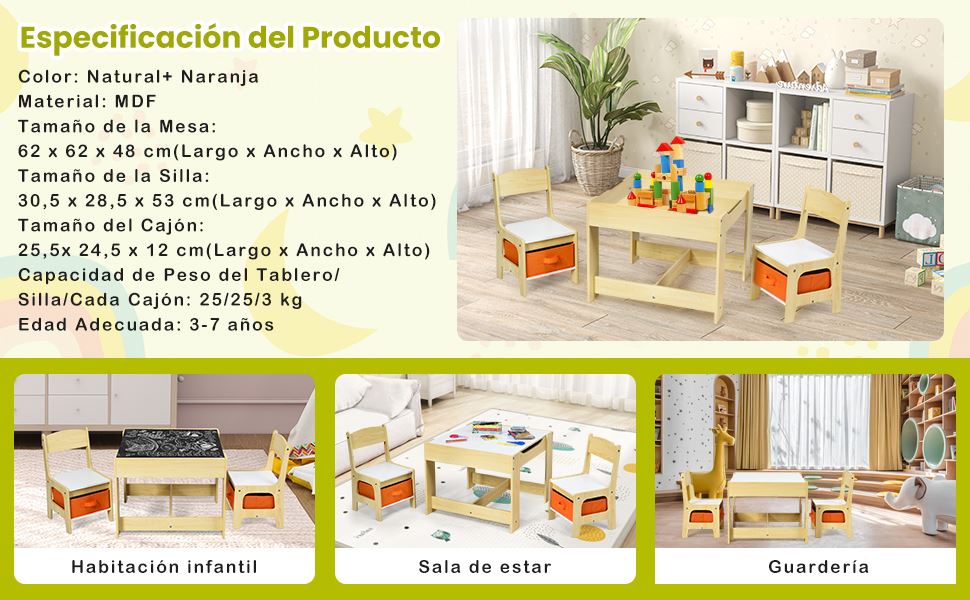Juego de Mesa y 2 Silla para Niños
