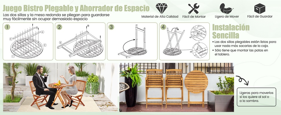 set plegable de madera acacia
