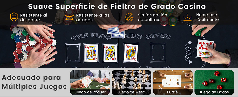 mesa de juego de cartas con barandillas acolchadas y portavasos metálicos