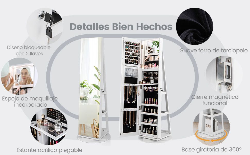 Organizador de joyas con espejo