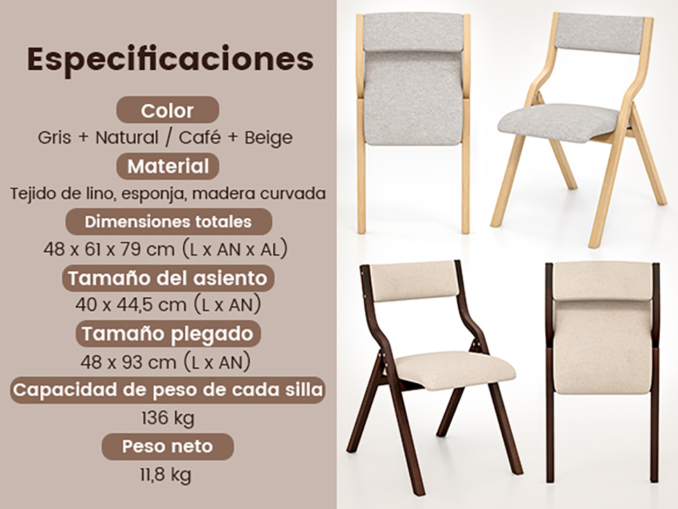 Wooden Foldable Dining Chairs with Curved Back