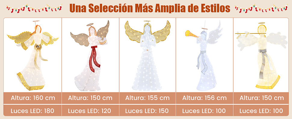 Ángel navideño grande 160 cm con luces