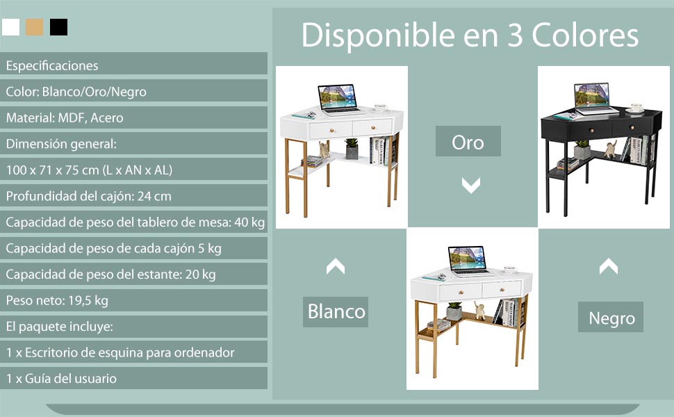 Escritorio con cajones y estantes