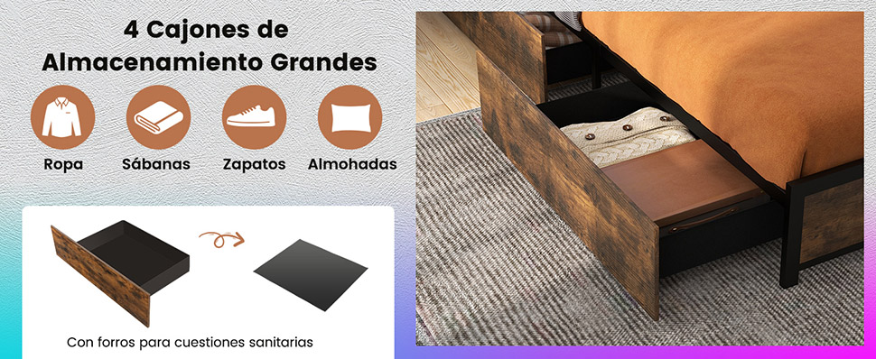 plataforma de cama con cabecero de almacenamiento