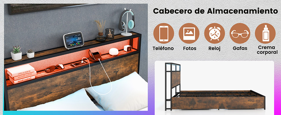 estructura de cama tamaño doble con cajones