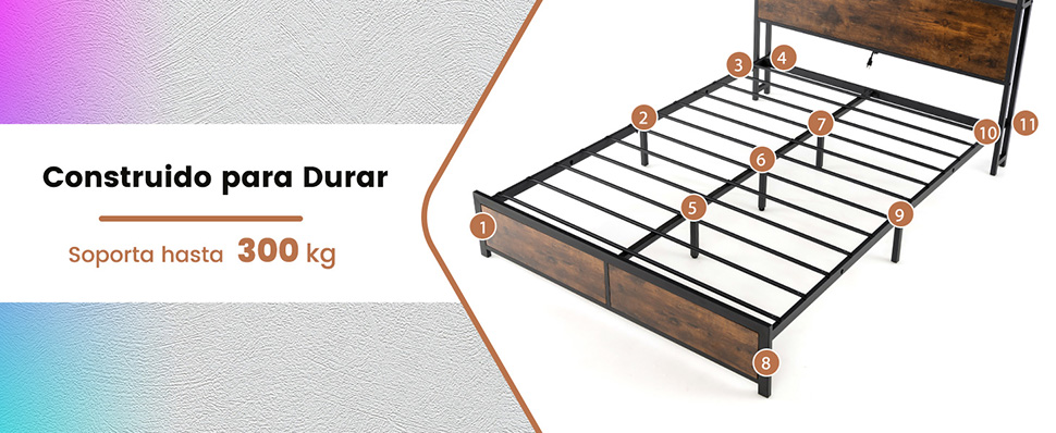 estructura de cama con luces LED