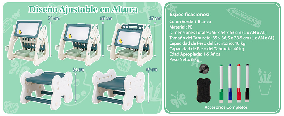 Mesa de actividades infantil con caballete