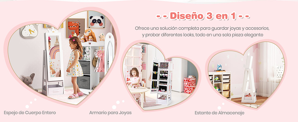 espejo de cuerpo completo para niños con almacenamiento