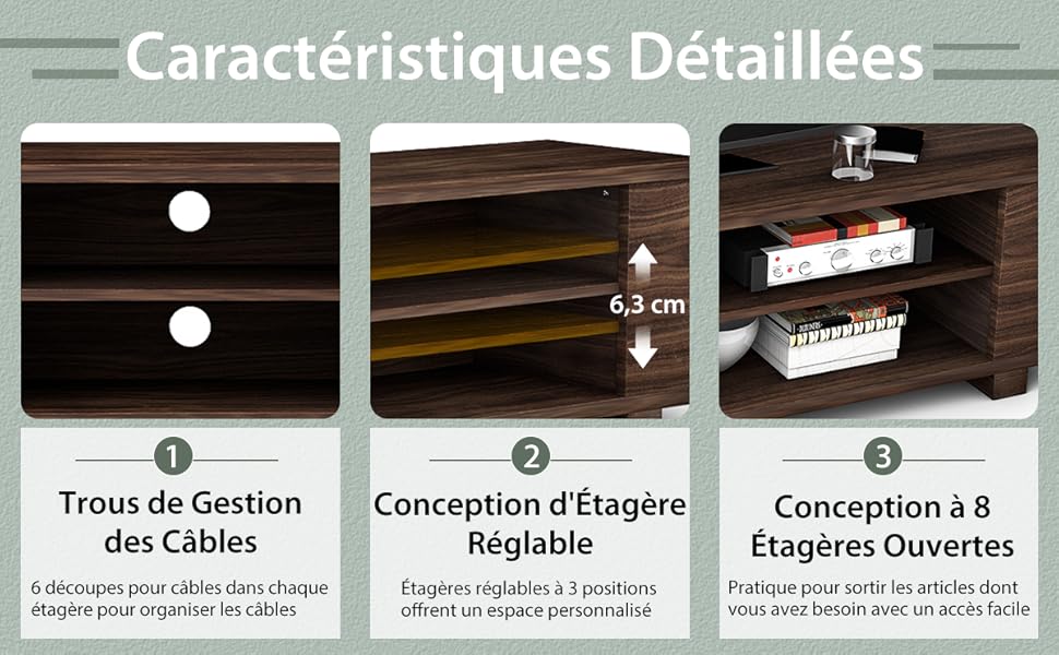 Meuble TV Yaheetech – Support 45 Pouces, Étagère Réglable, Gestion Câbles (Neuf)