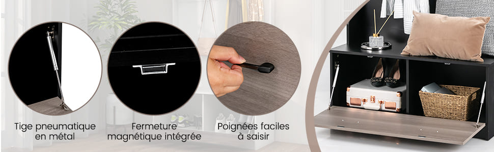banc à chaussures d'entrée avec porte-manteau et étagères