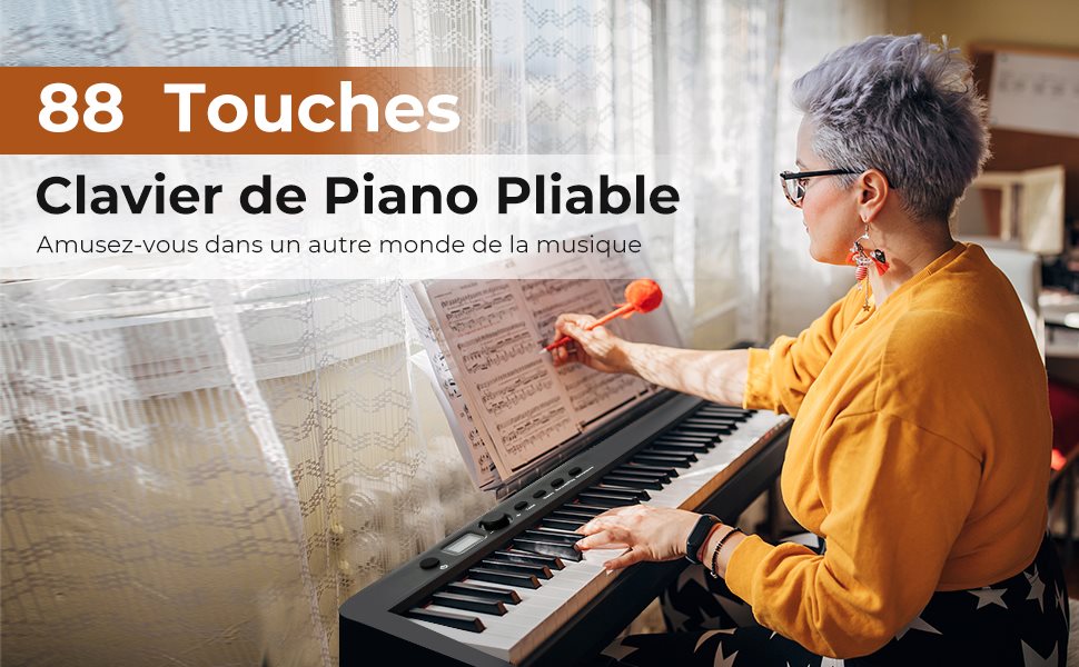 Clavier de piano numérique pliable pour débutant 88 touches pleine taille