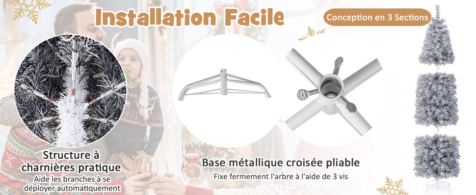 sapin de Noël éclairé avec des lumières LED blanc froid et un support en métal pliable