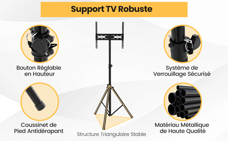 V7 Support TV sur pied réglable en hauteur