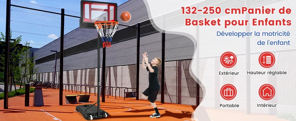 jouet de but de basket réglable en hauteur de 132 à 250 cm