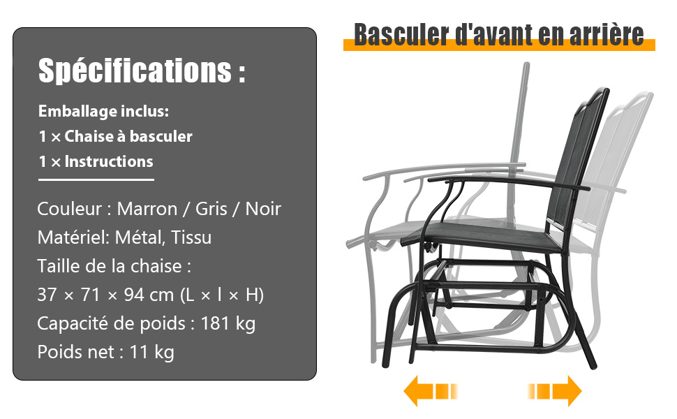 chaise longue à bascule pour terrasse