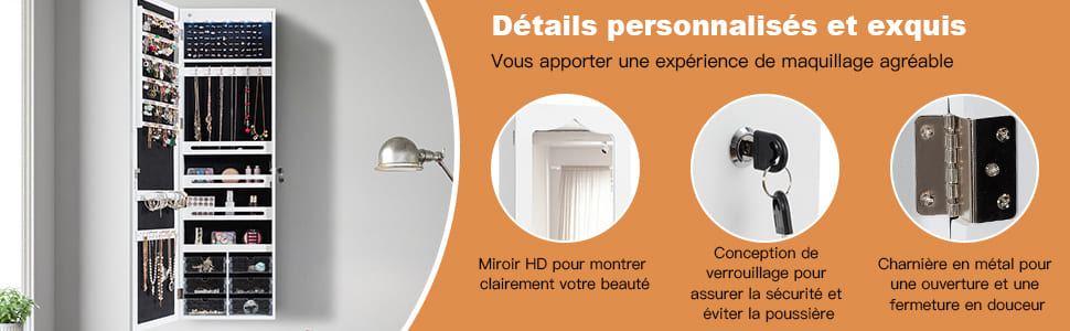 armoire à bijoux led avec tiroir