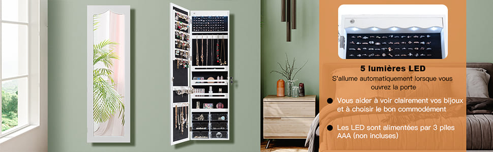 armoire à bijoux murale avec miroir